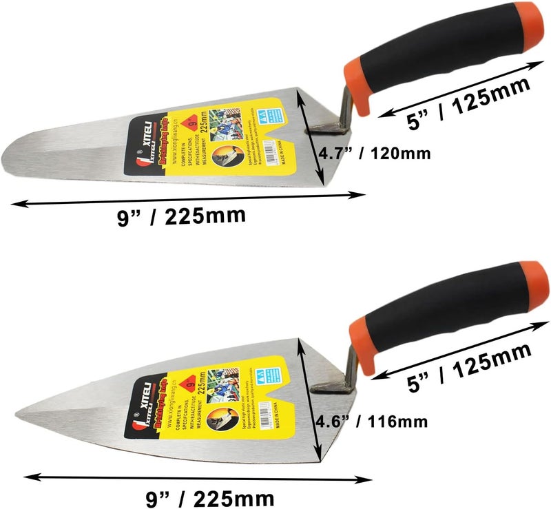 ESreake 2 Pcs Pointing Trowel and Gauging Trowel Set,9" Masonry Hand Tool Set with Soft Grip Handle,Margin Trowels Bricklaying Trowels Building Products (9 Inch) - Image 2